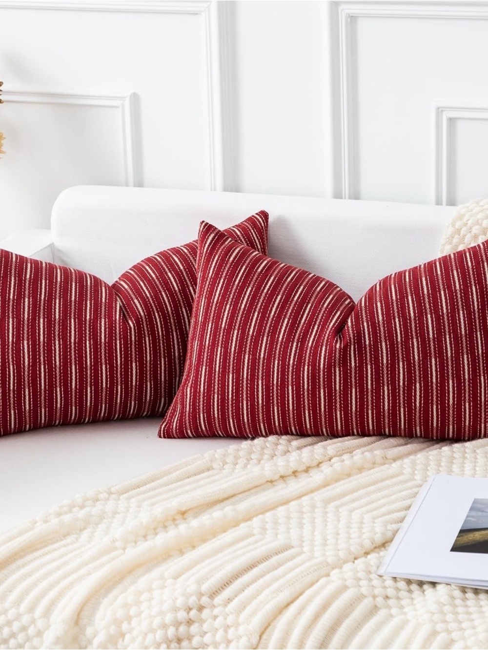 Striped Red Decorative Throw Pillow Covers